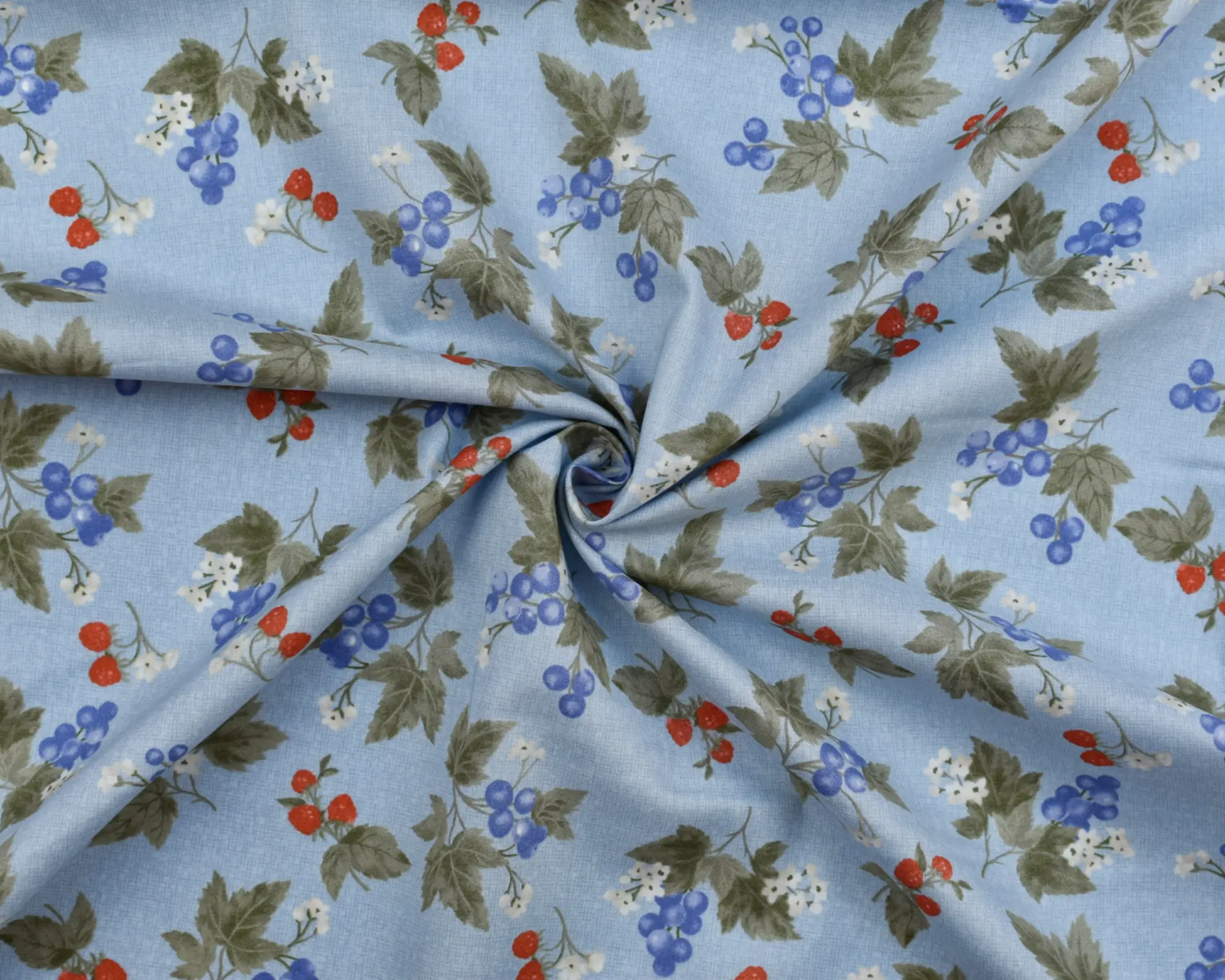 Cotton Broadcloth- Berry Print on Blue