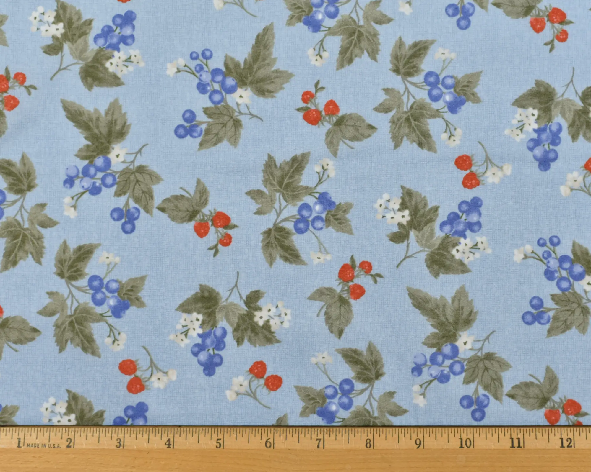 Cotton Broadcloth- Berry Print on Blue - Image 3
