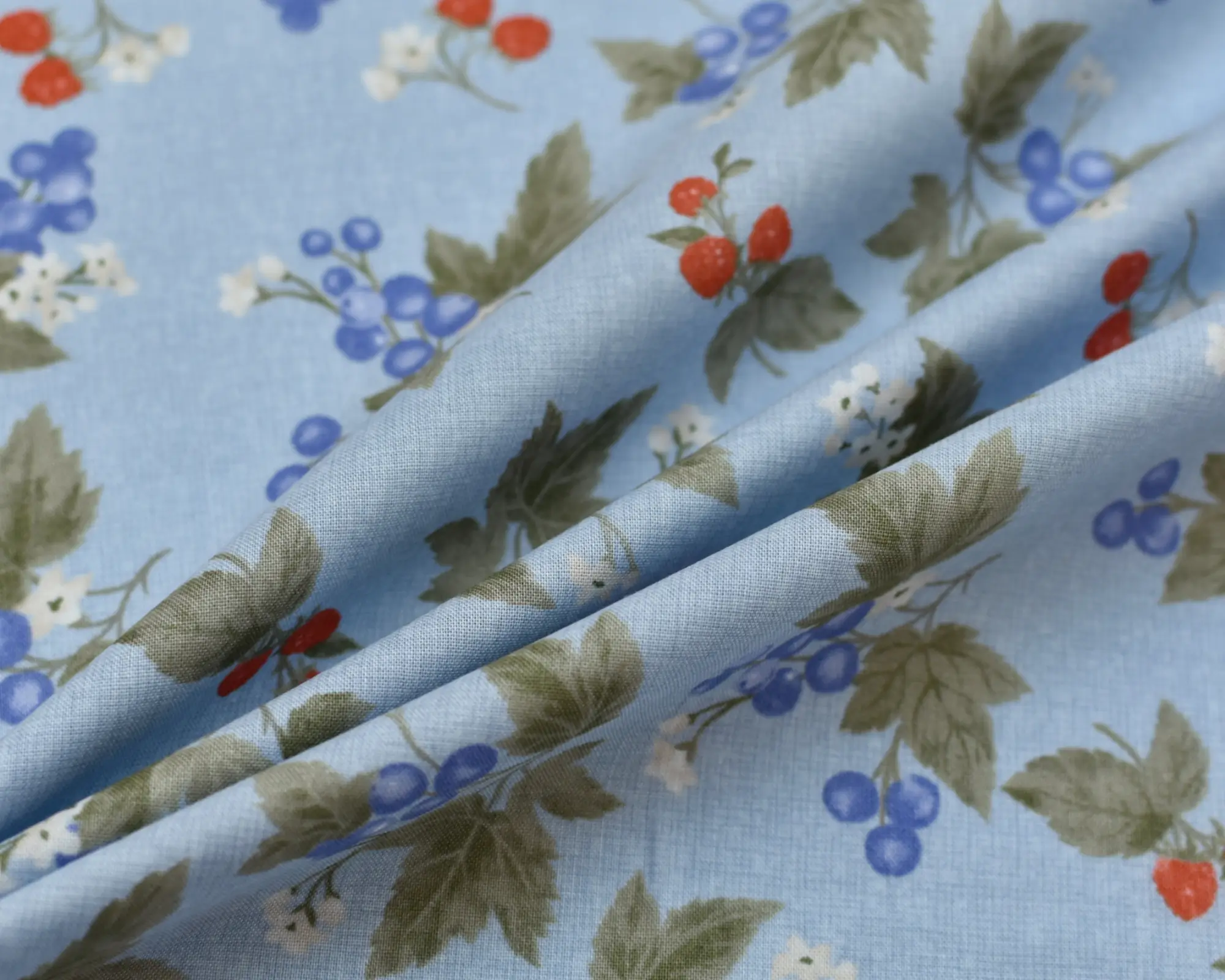 Cotton Broadcloth- Berry Print on Blue - Image 4