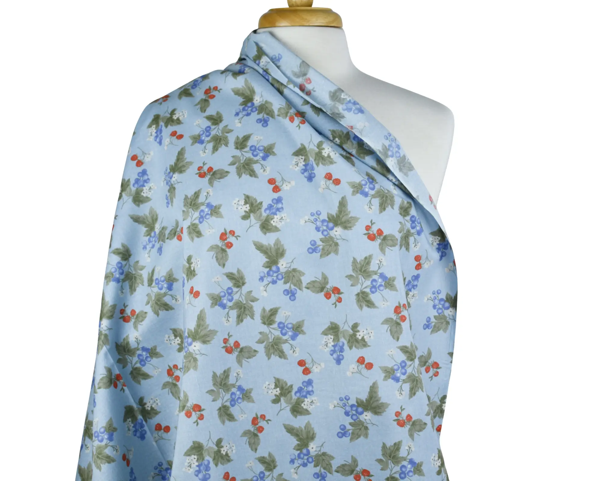 Cotton Broadcloth- Berry Print on Blue - Image 6