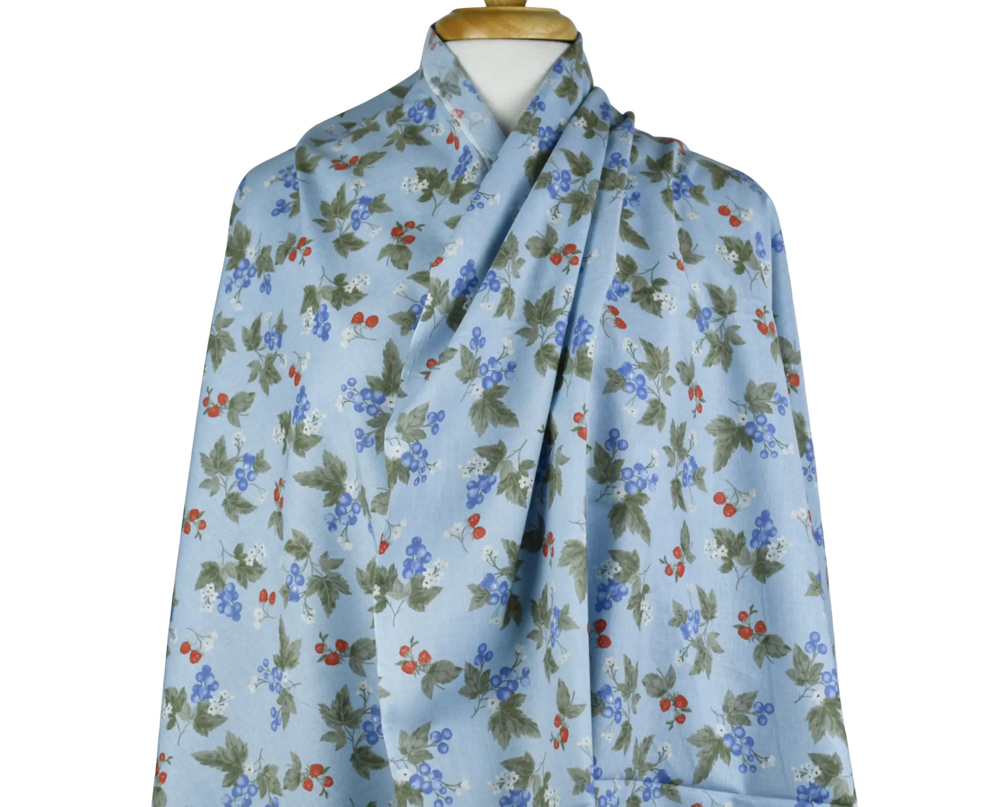 Cotton Broadcloth- Berry Print on Blue - Image 7