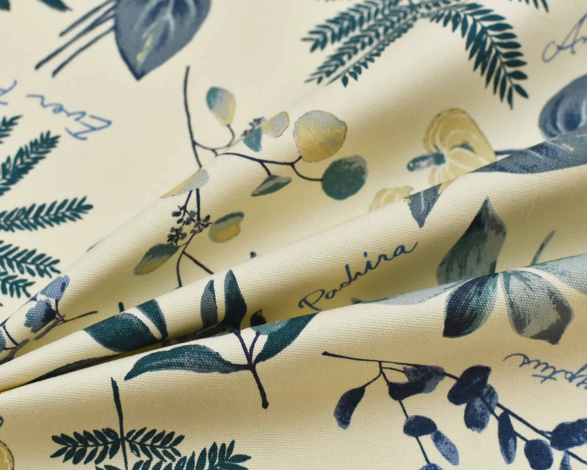 Cotton Oxford Shirting - Botanical Print on Cream - Image 4