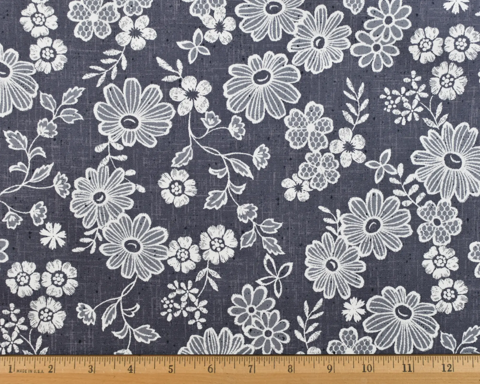 Cotton Oxford Shirting - Gray with Large Floral - Image 3
