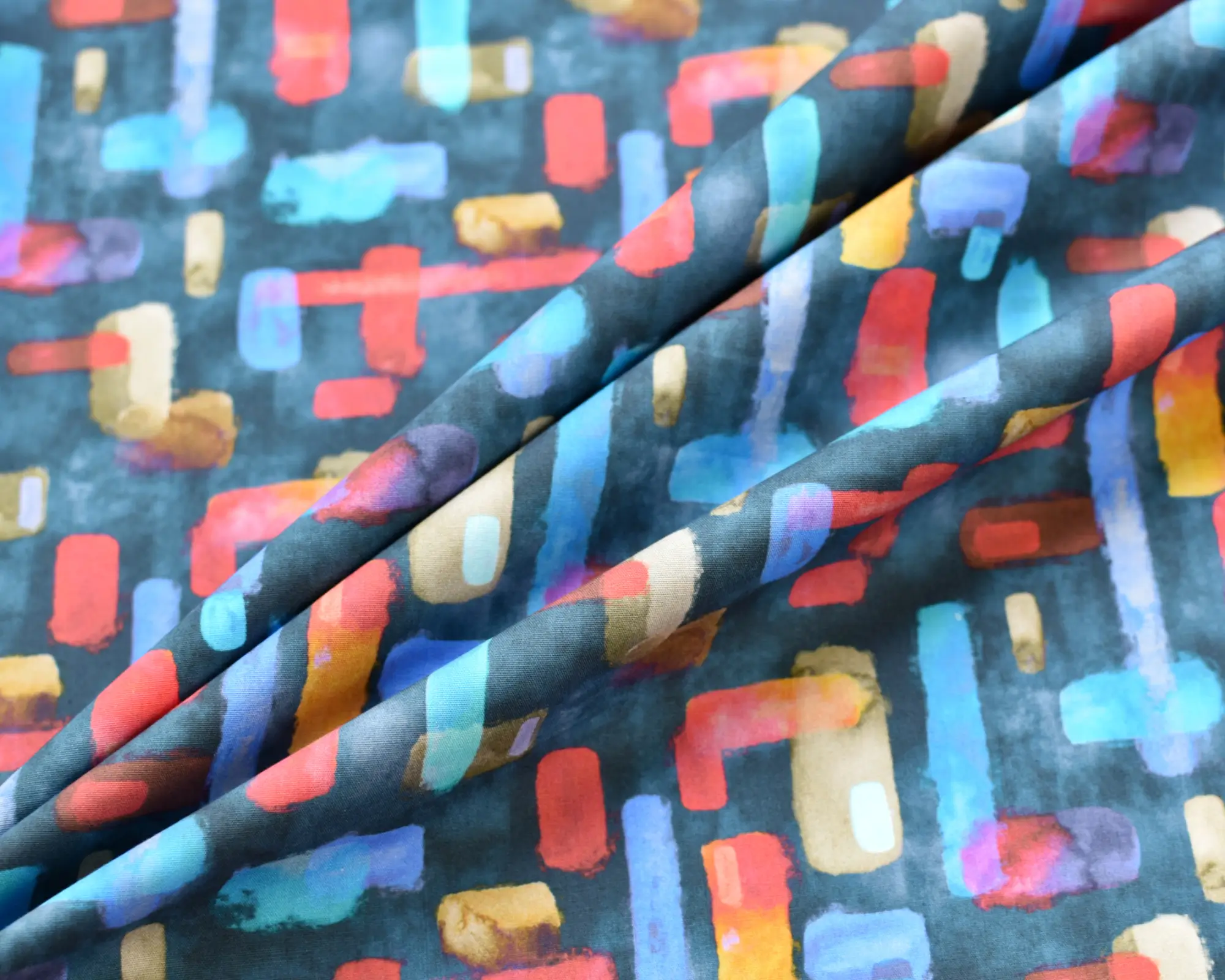 Cotton Poplin - Geometric Watercolor Print - Image 4