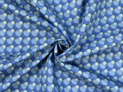Cotton Poplin - Blue Circular Geometric Print