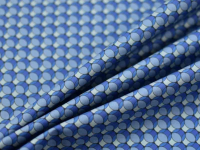 Cotton Poplin - Blue Circular Geometric Print
