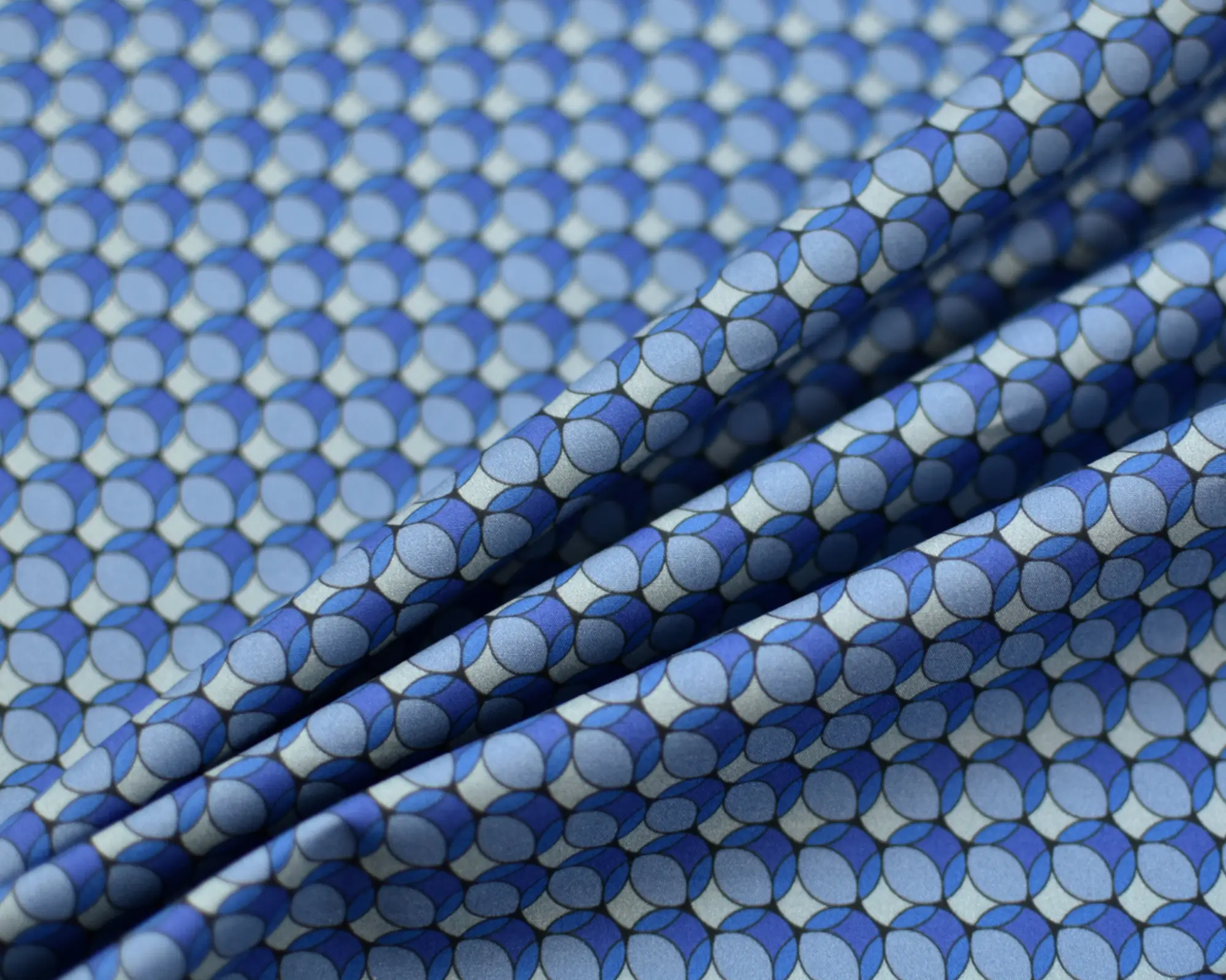Cotton Poplin – Blue Circular Geometric Print