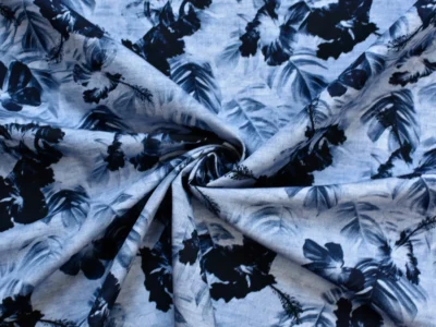 Cotton Poplin - Blue Tropical Floral Print