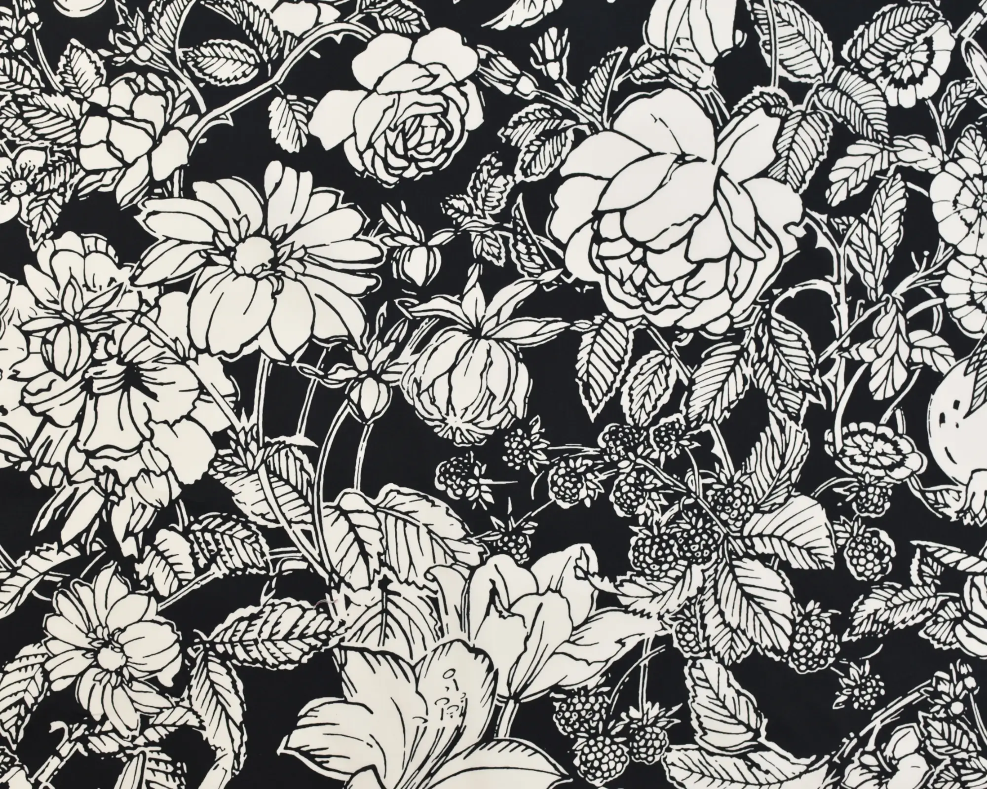 Designer Stretch Cotton Poplin - Black and White Floral - Image 2