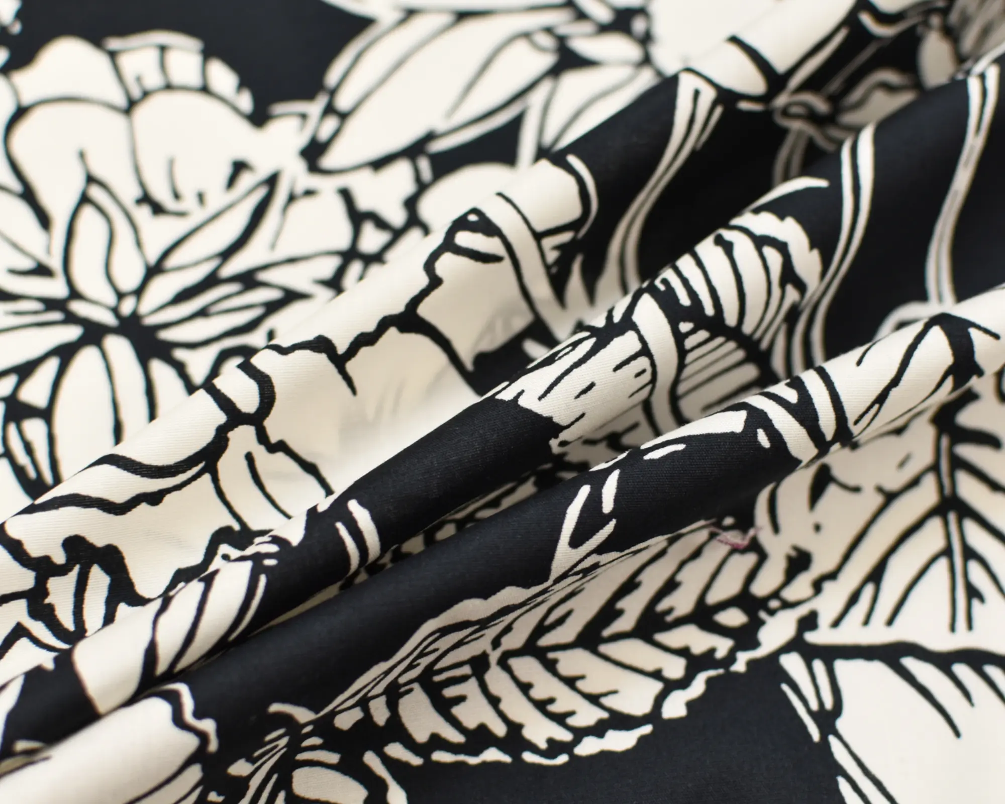 Designer Stretch Cotton Poplin - Black and White Floral - Image 4