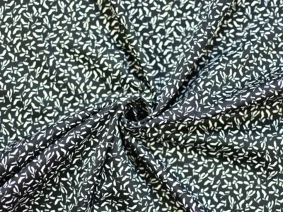 Cotton Poplin - Black with Tiny Leaf Print