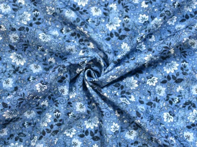 Designer Cotton Poplin - Denim Blue Floral