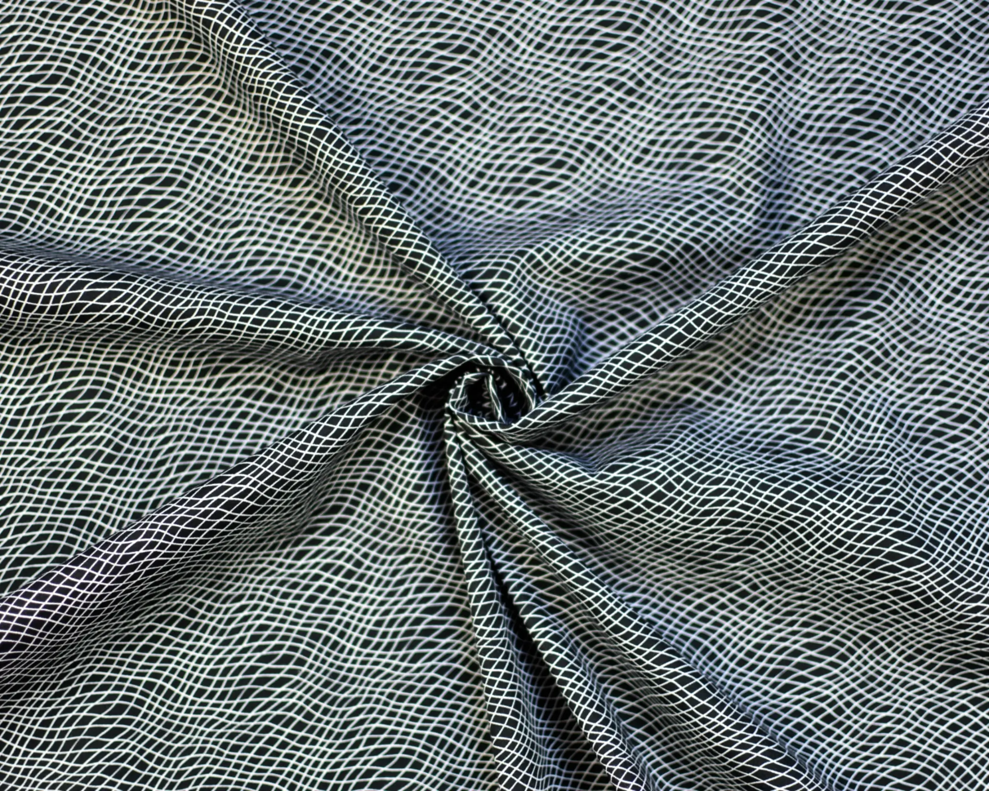 Stretch Cotton Poplin – Wavy Grid Print