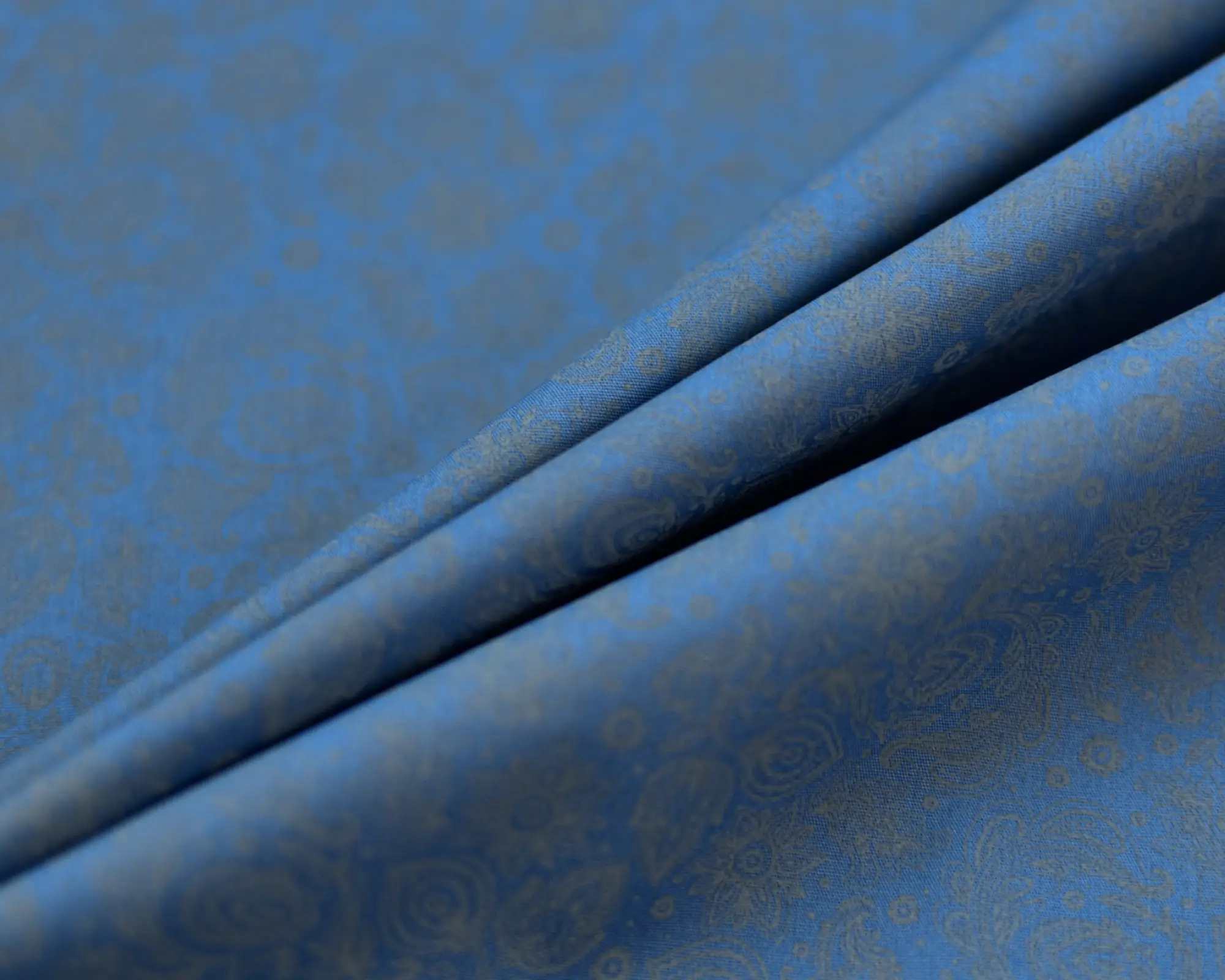 Designer Cotton Poplin - Blue with Subtle Paisley Print