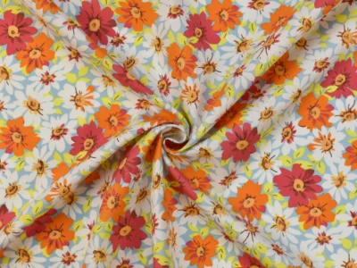 Cotton Poplin - Orange Daisy Print