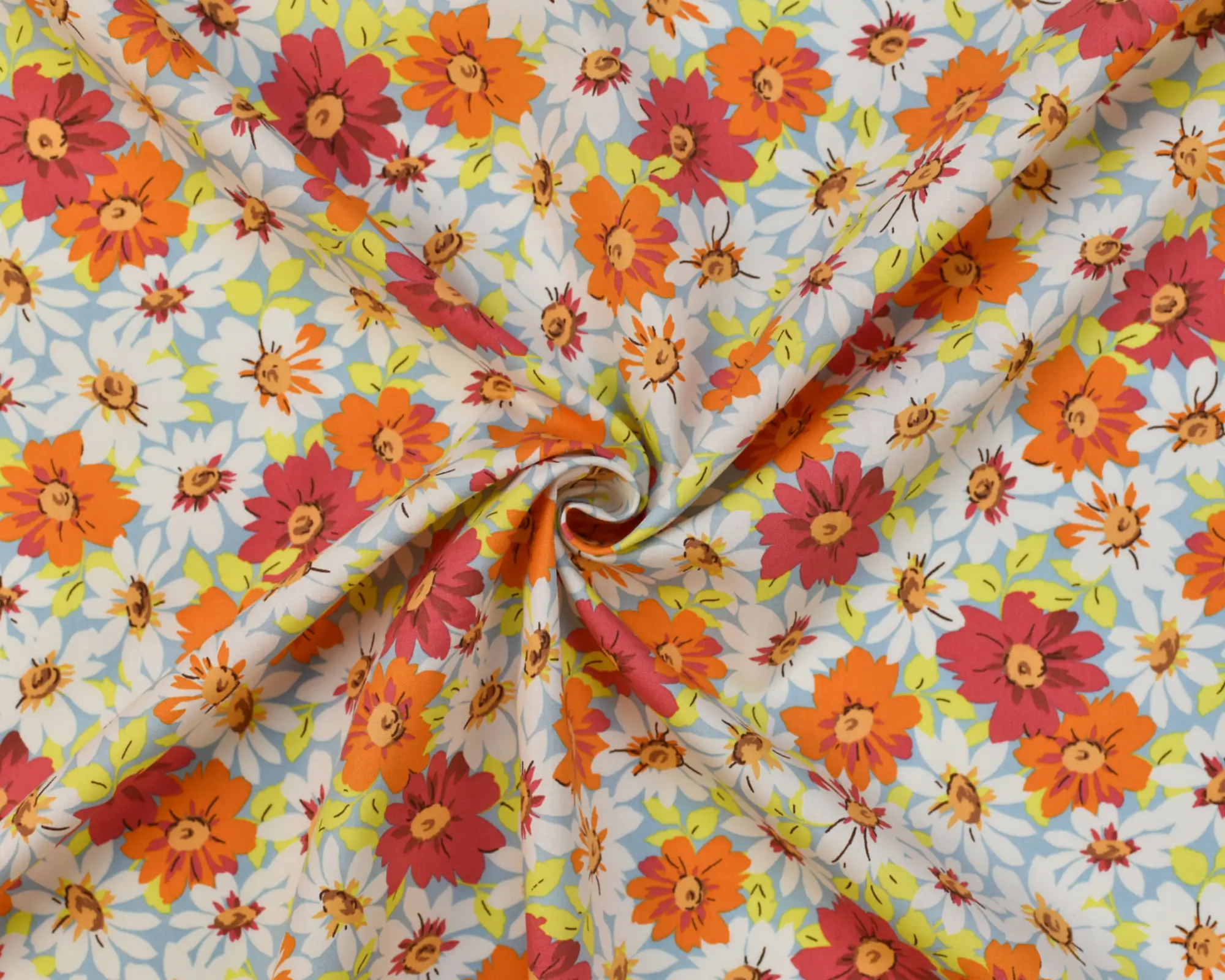 Cotton Poplin – Orange Daisy Print