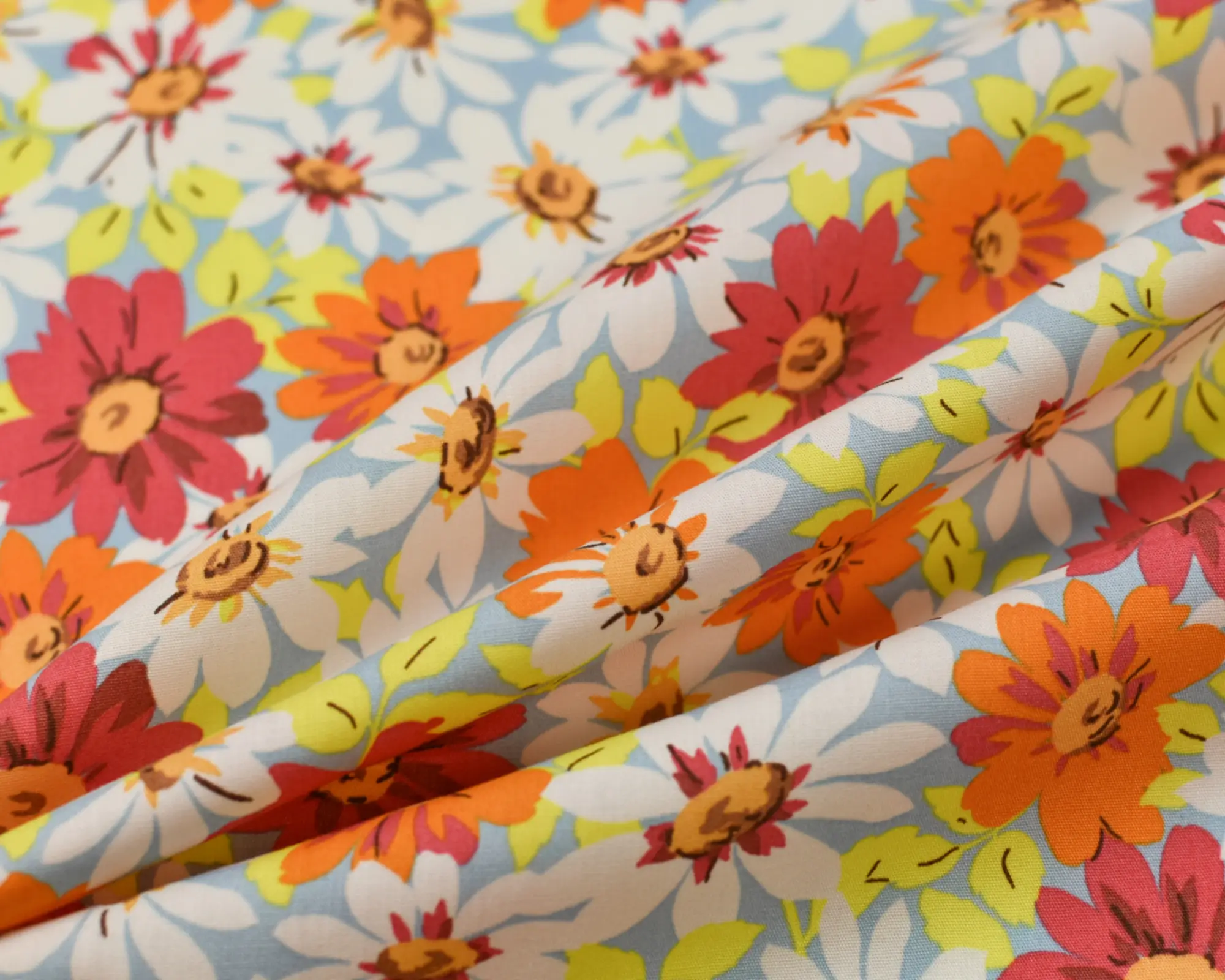 Cotton Poplin - Orange Daisy Print - Image 4