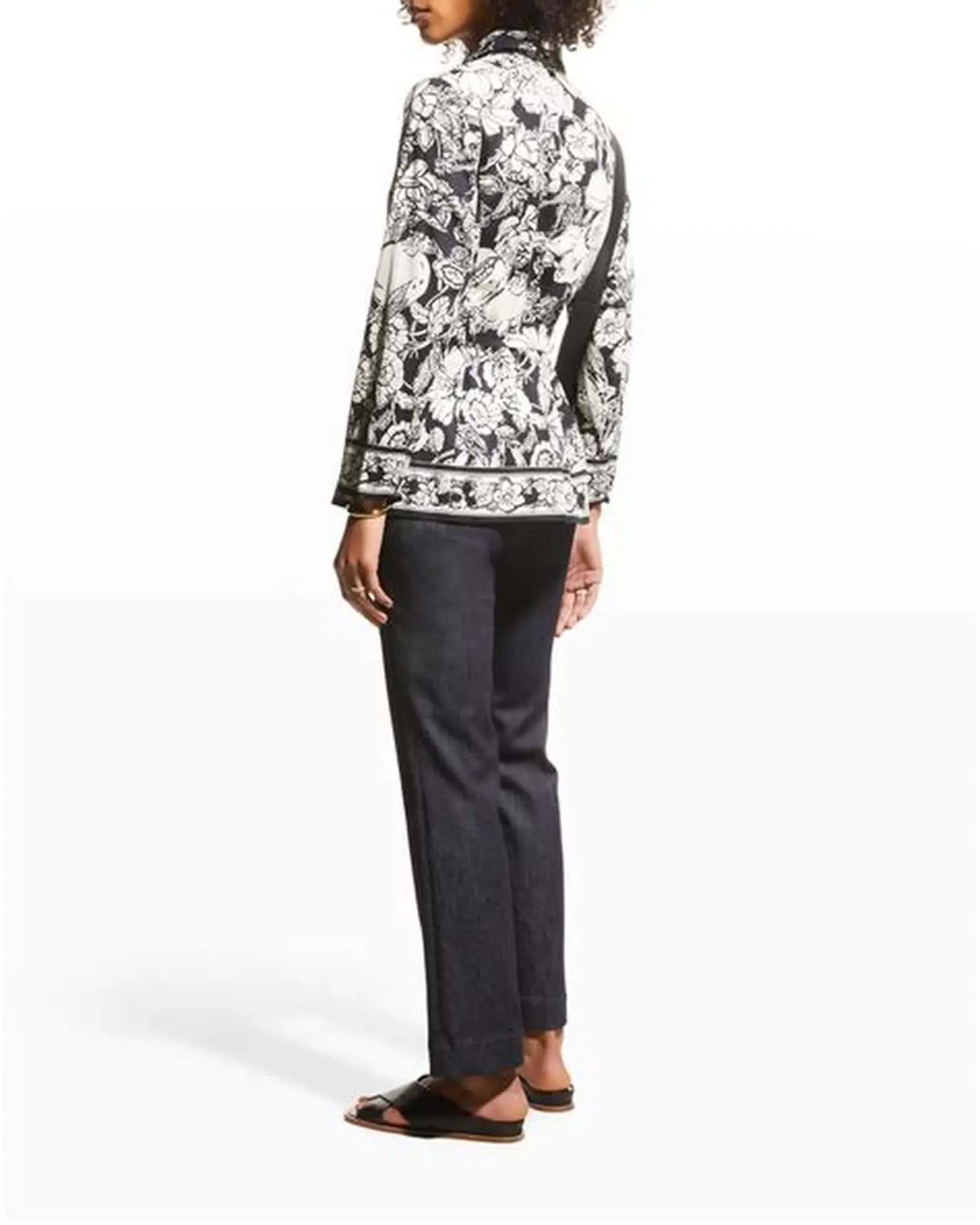 Designer Stretch Cotton Poplin - Black and White Floral - Image 8