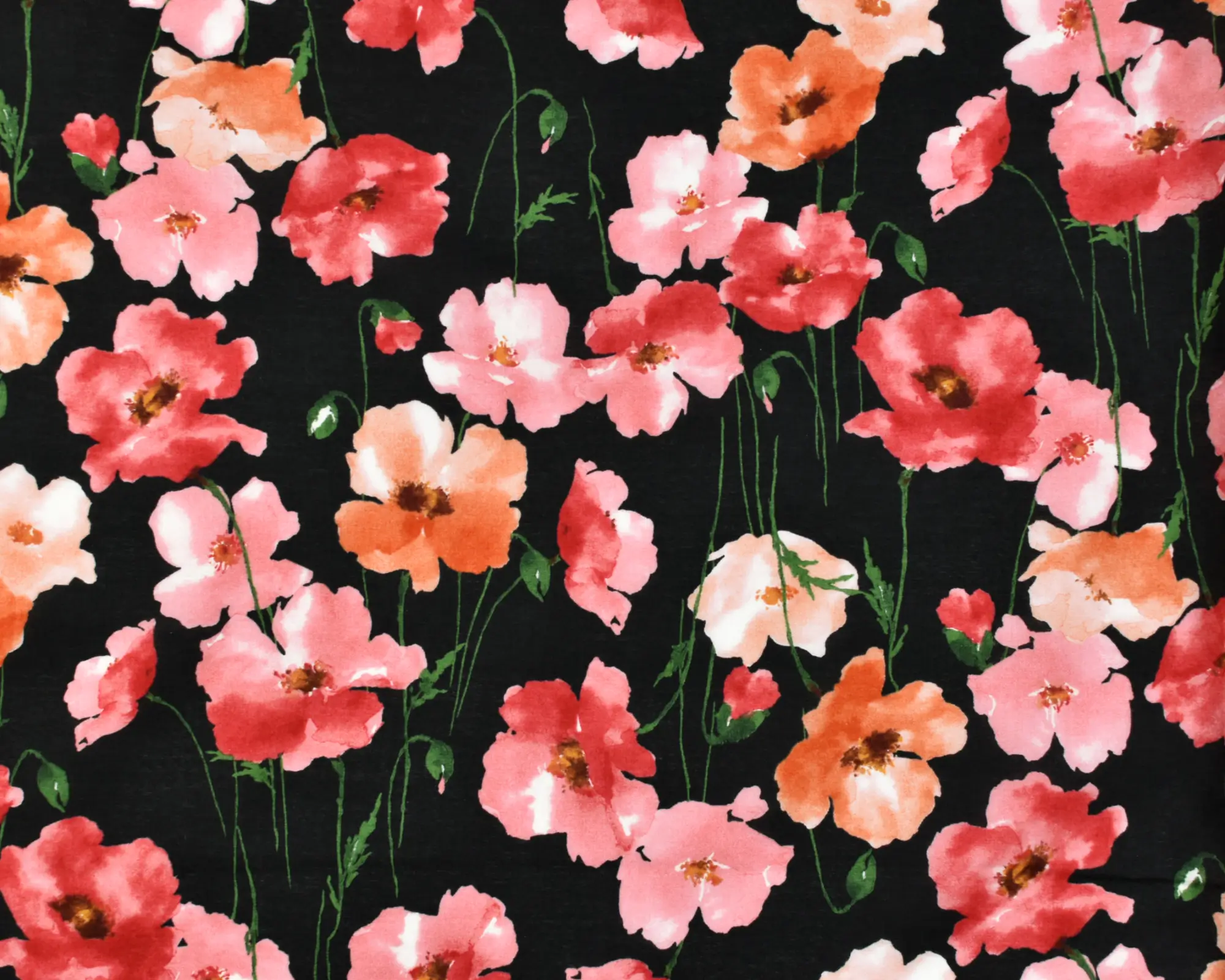 Kokka Cotton Lawn - Pink Poppies on Black - Image 2