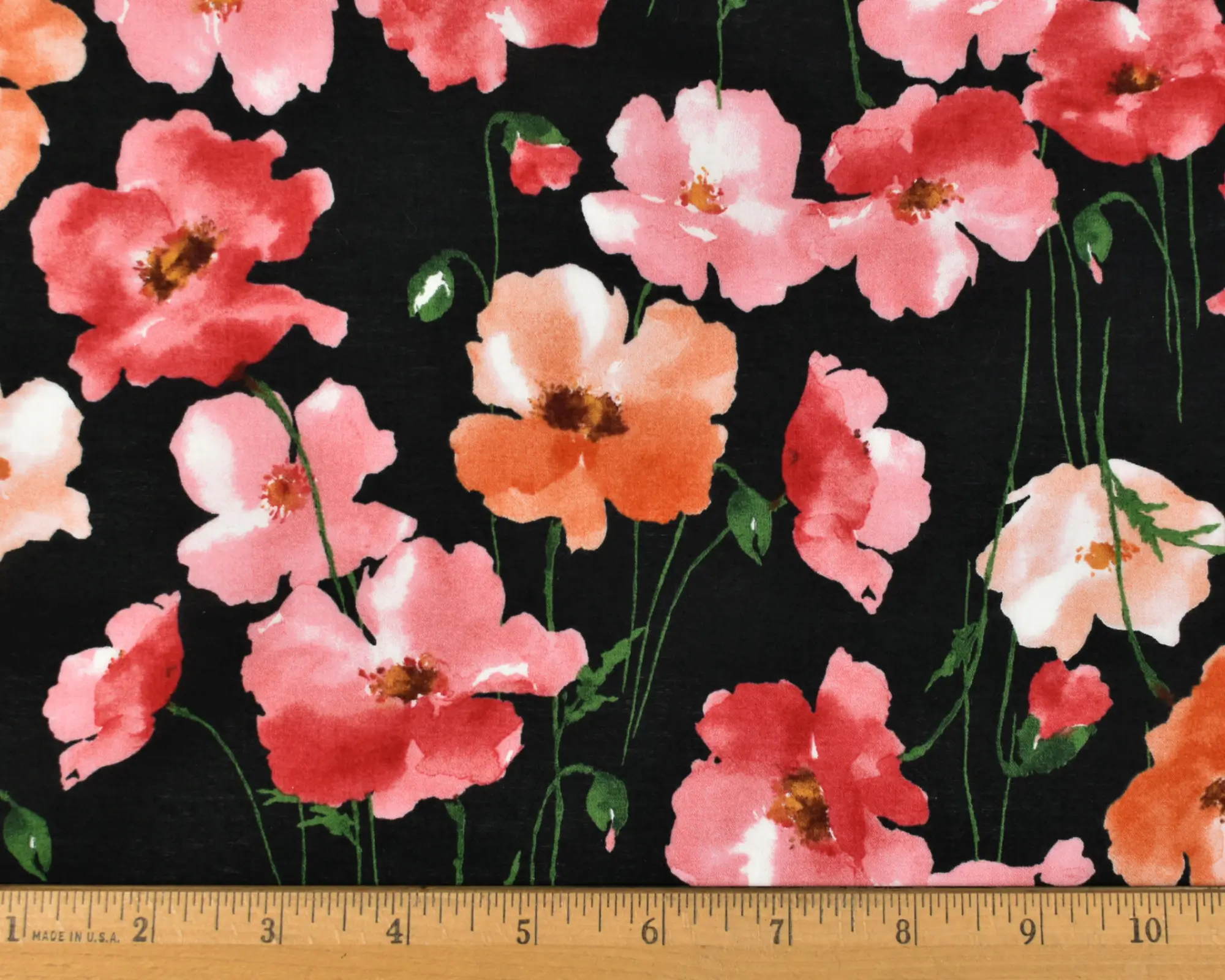 Kokka Cotton Lawn - Pink Poppies on Black - Image 3