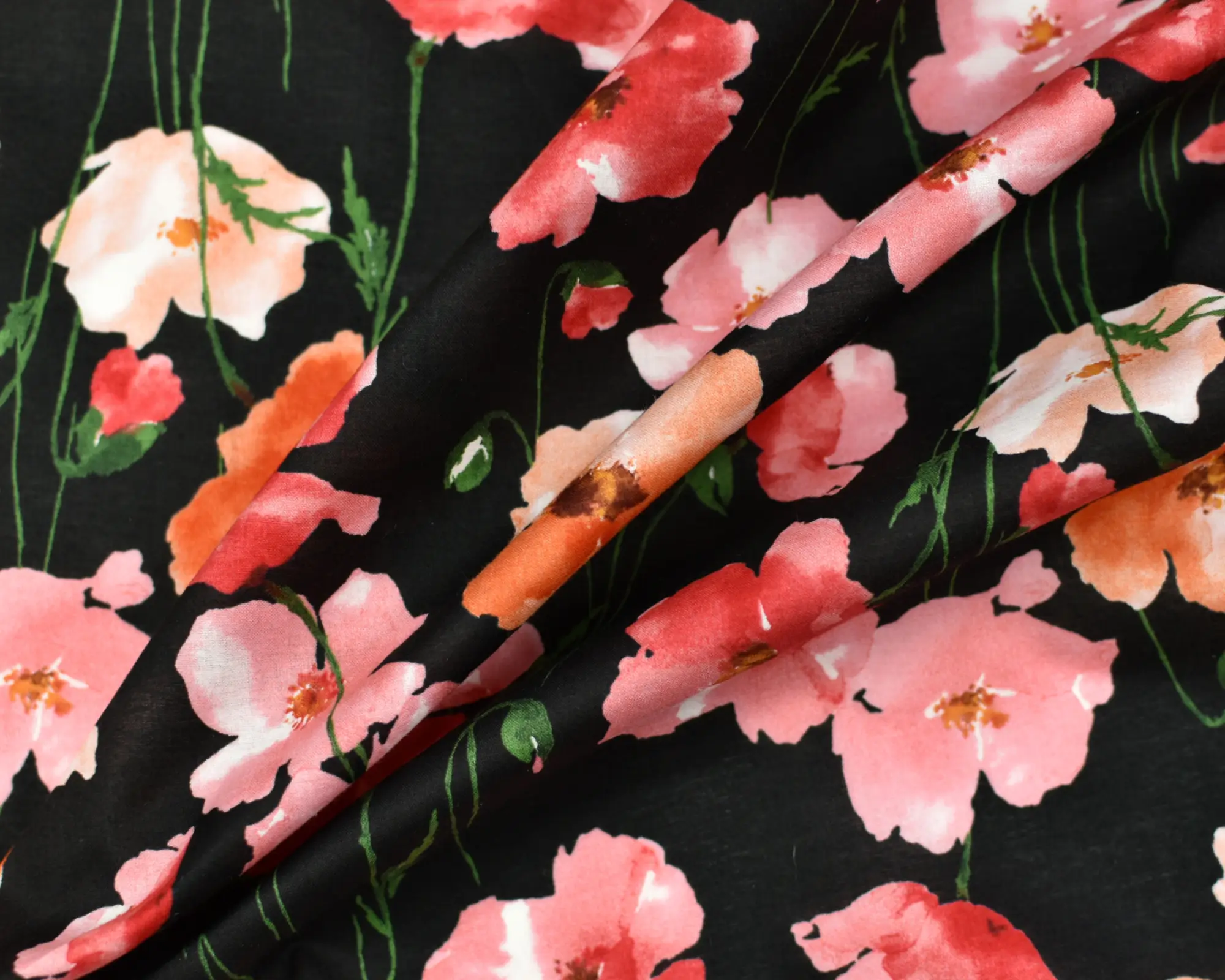 Kokka Cotton Lawn - Pink Poppies on Black - Image 4