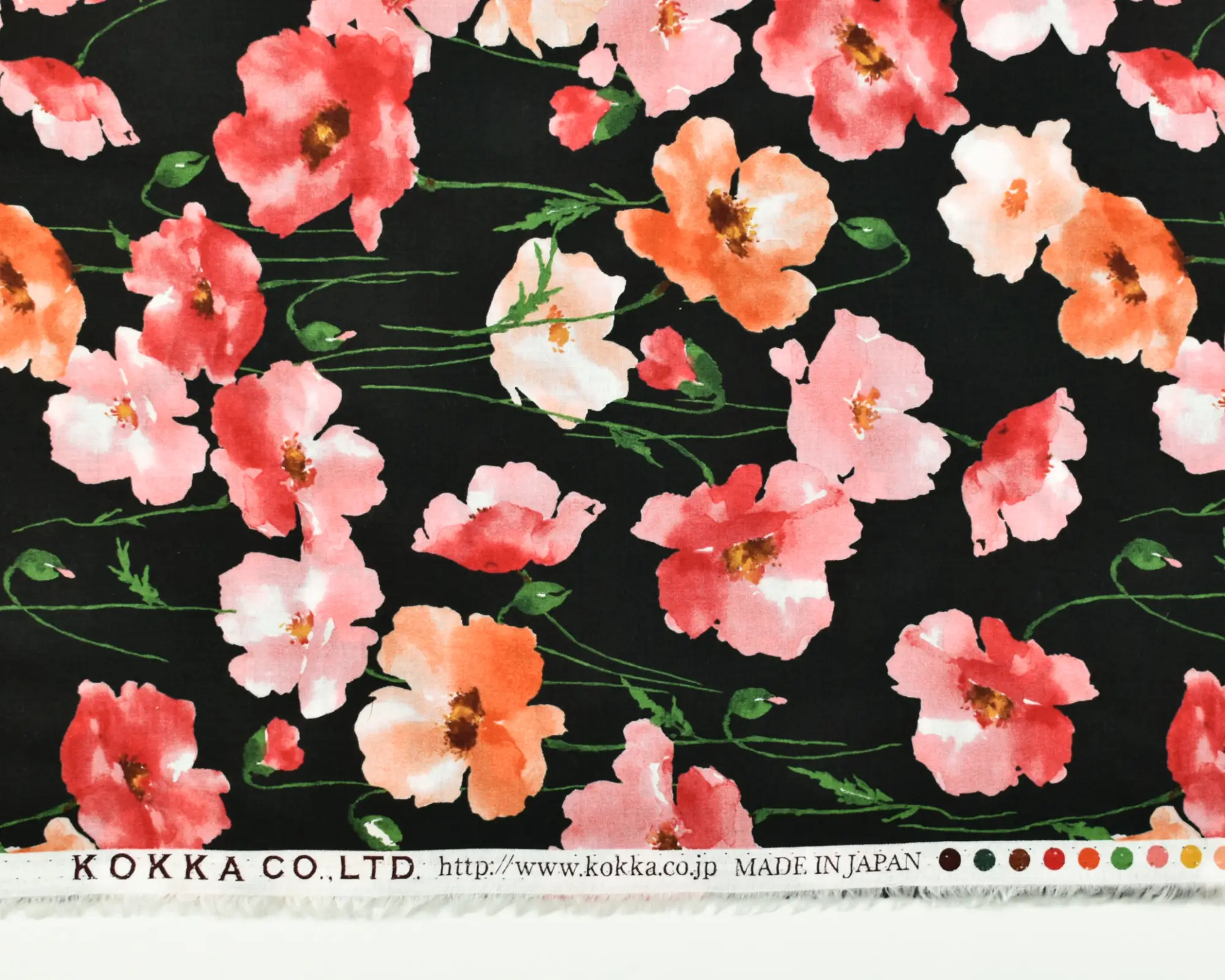 Kokka Cotton Lawn - Pink Poppies on Black - Image 5